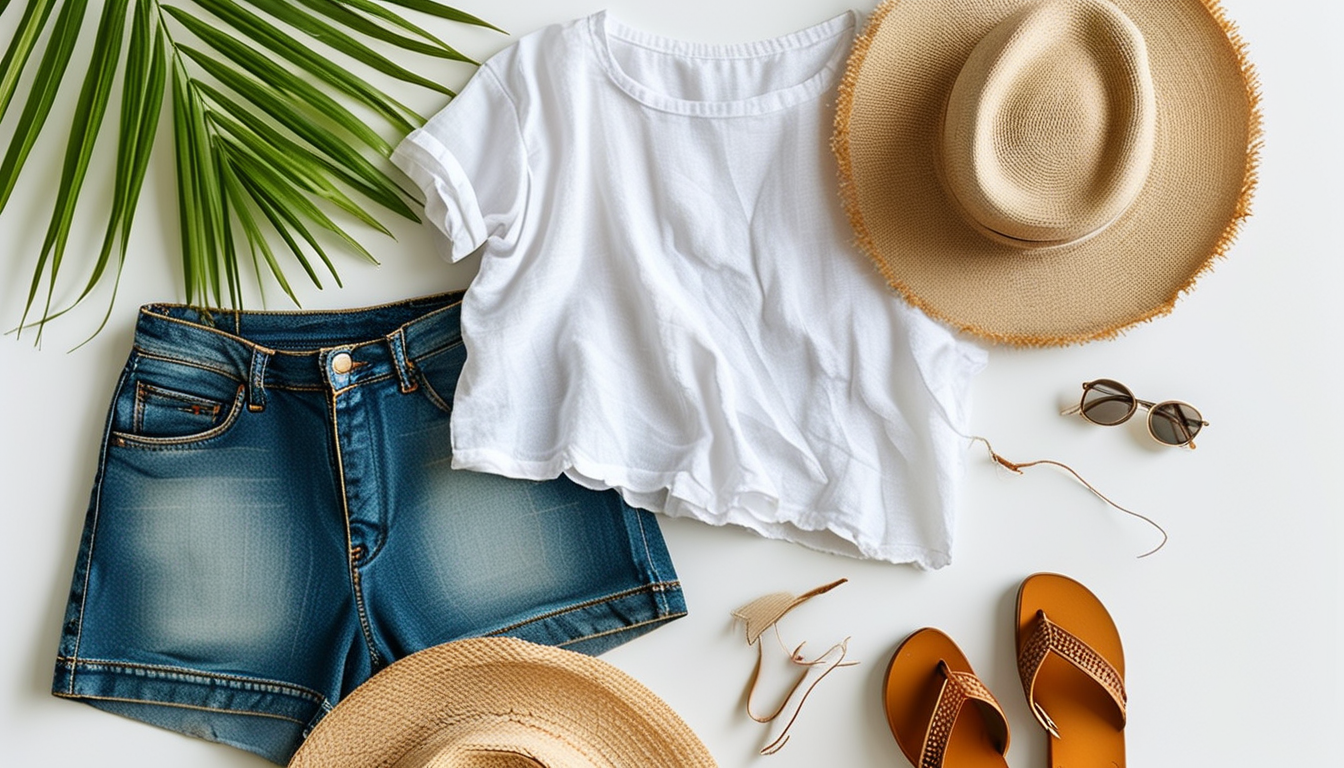 Summer wardrobe essentials laid out flat