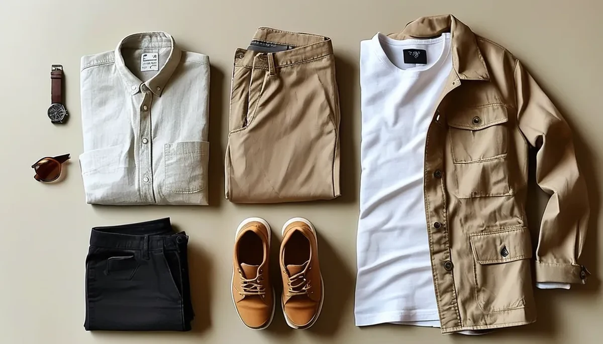 Several coordinated everyday outfits laid out
